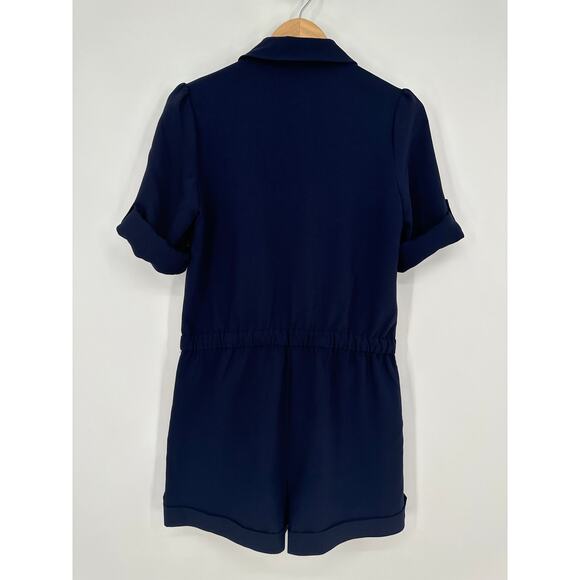 REVOLVE Likely Ellie Romper Button Front 3/4 Sleeve Crepe Navy Blue, NWT - Picture 8 of 13